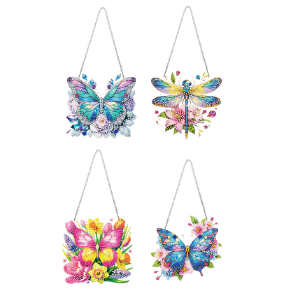 4Pcs Butterfly 2D Flat DIY Diamond Art Pendant Acrylic Hanging Charm Home Decor