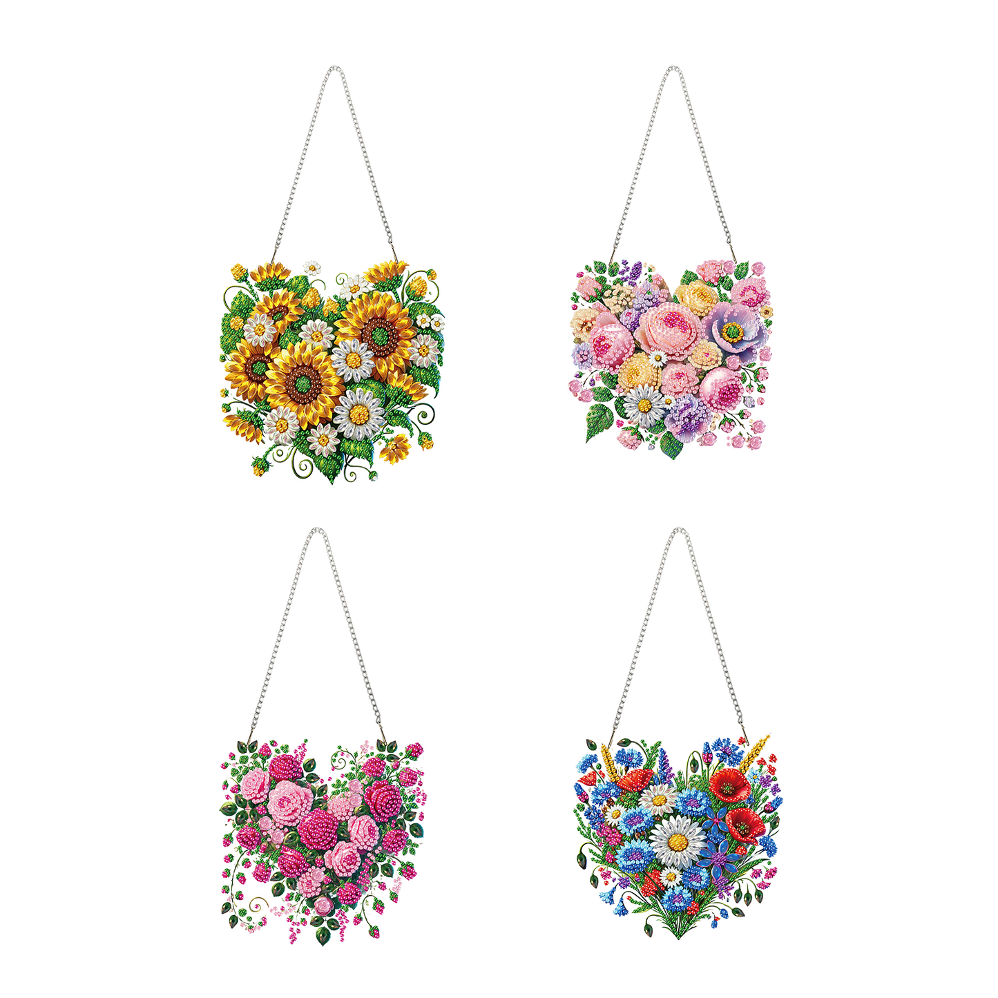 4Pcs Heart 2D Flat DIY Diamond Art Pendant Acrylic Hanging Charm Window Decor