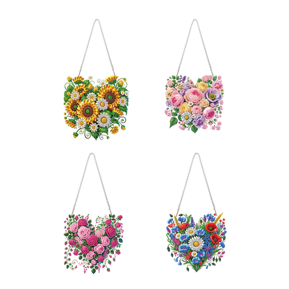 4Pcs Heart 2D Flat DIY Diamond Art Pendant Acrylic Hanging Charm Window Decor