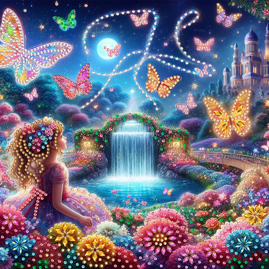 Flower Garden Butterfly Girl - Special Shaped Drill Diamond Painting 30*30CM