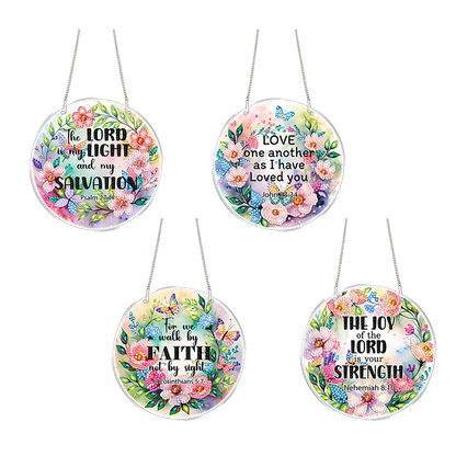 4pcs Flower Text DIY 2D Flat Acrylic Diamond Painting Kits Diamond Art Pendant