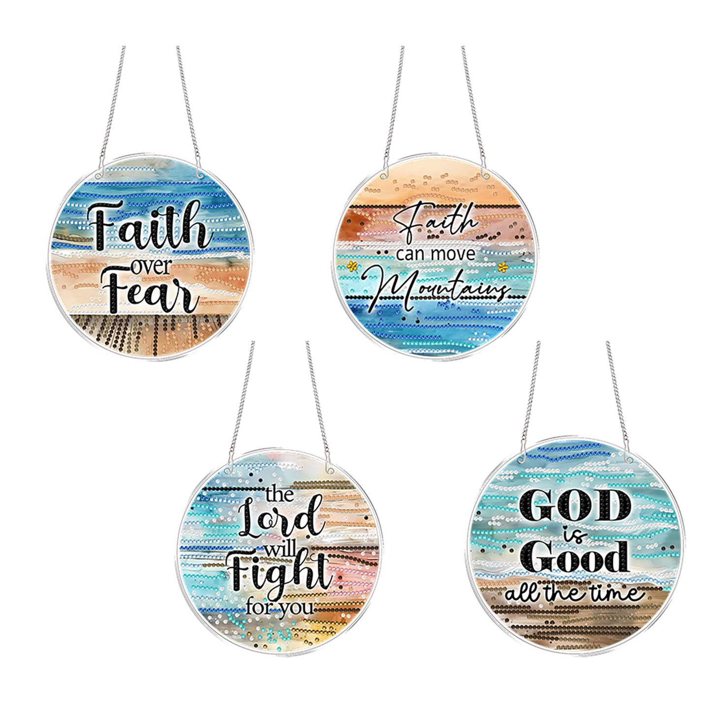 4pcs Beach Text DIY 2D Flat Acrylic Diamond Painting Kits Diamond Art Pendant