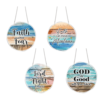 4pcs Beach Text DIY 2D Flat Acrylic Diamond Painting Kits Diamond Art Pendant