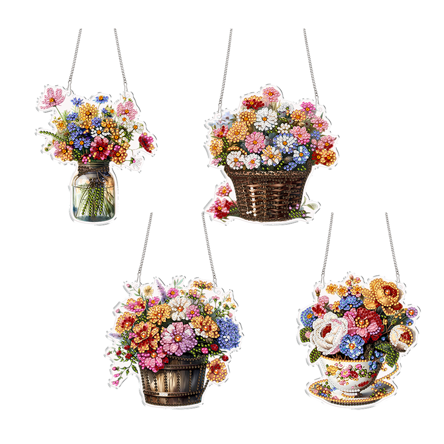 4pcs Vase 2 DIY 2D Flat Acrylic Diamond Painting Kits Diamond Art Pendant