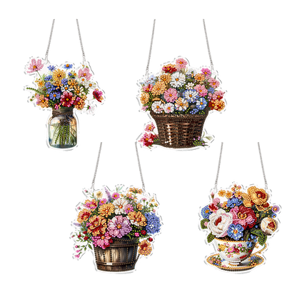 4pcs Vase 2 DIY 2D Flat Acrylic Diamond Painting Kits Diamond Art Pendant