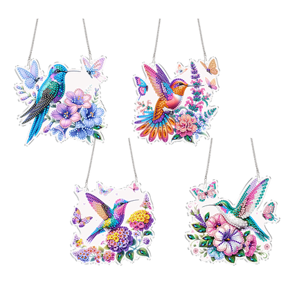 4Pcs Flower Hummingbird 2D Flat DIY Special Shape Hanging Diamond Art Kits