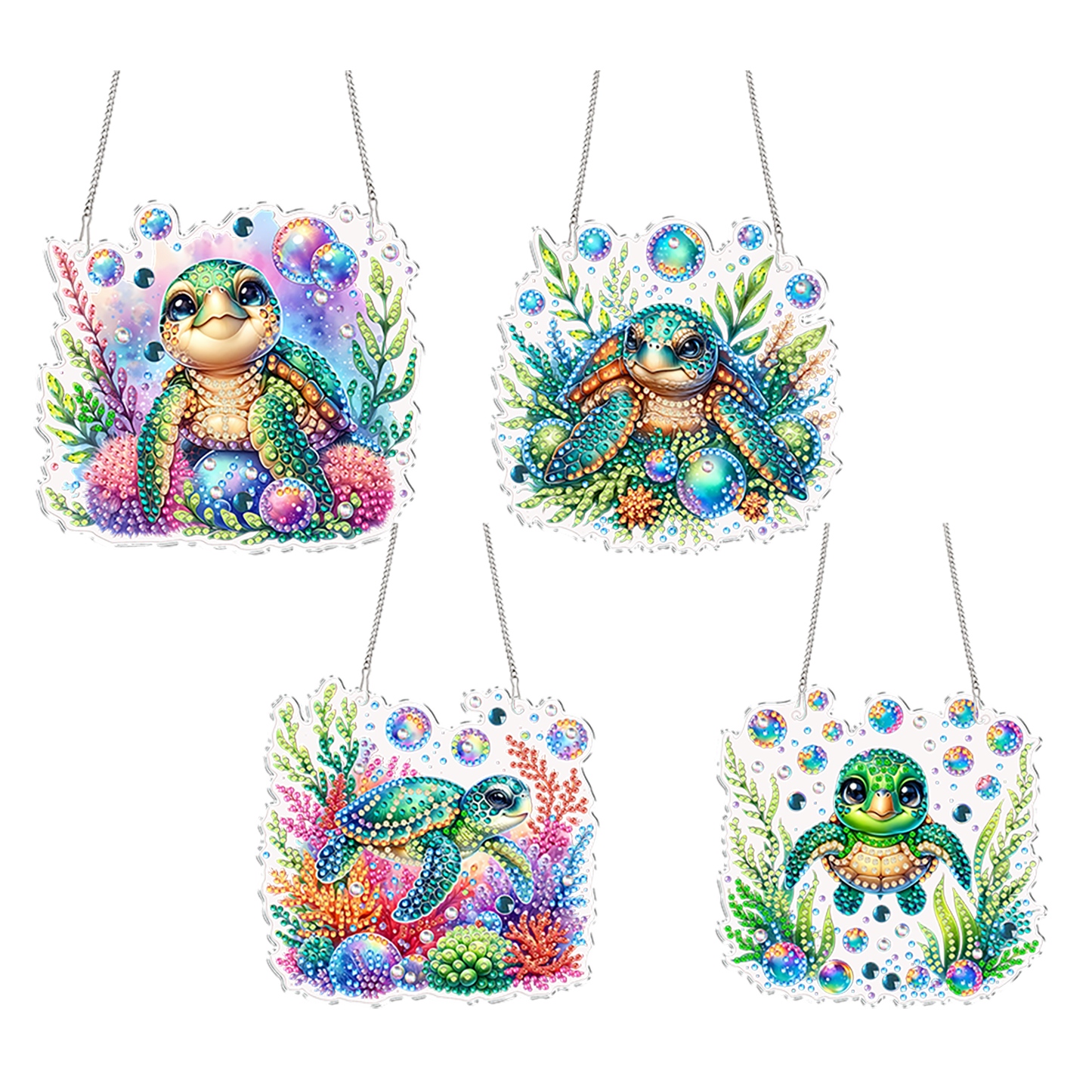 4Pcs Sea Turtle 2D Flat DIY Special Shape Diamond Art Hanging Pendant Kit