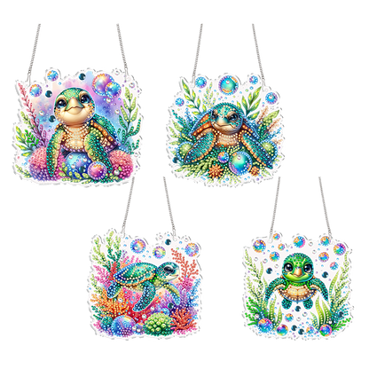 4Pcs Sea Turtle 2D Flat DIY Special Shape Diamond Art Hanging Pendant Kit