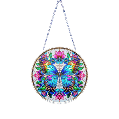 Butterfly Flower DIY 2D Flat Acrylic Diamond Painting Hanging Pendant Home Decor