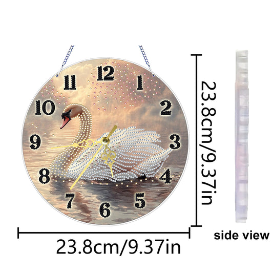 White swan 2D Flat DIY Acrylic Diamonds Painting Clocks Home   Bedroom Decor