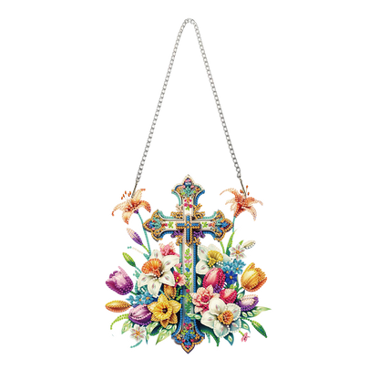 Cross 2D Flat DIY Special Shape Diamond Art Hanging Pendant Kit Wall Door Decor