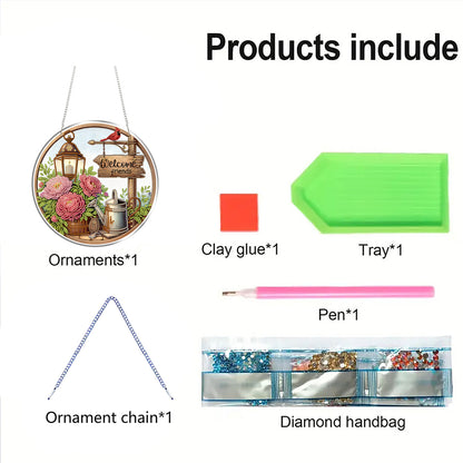Garden 2D Flat DIY Acrylic Diamond Art Pendant Craft Kit for Home Wall Decor