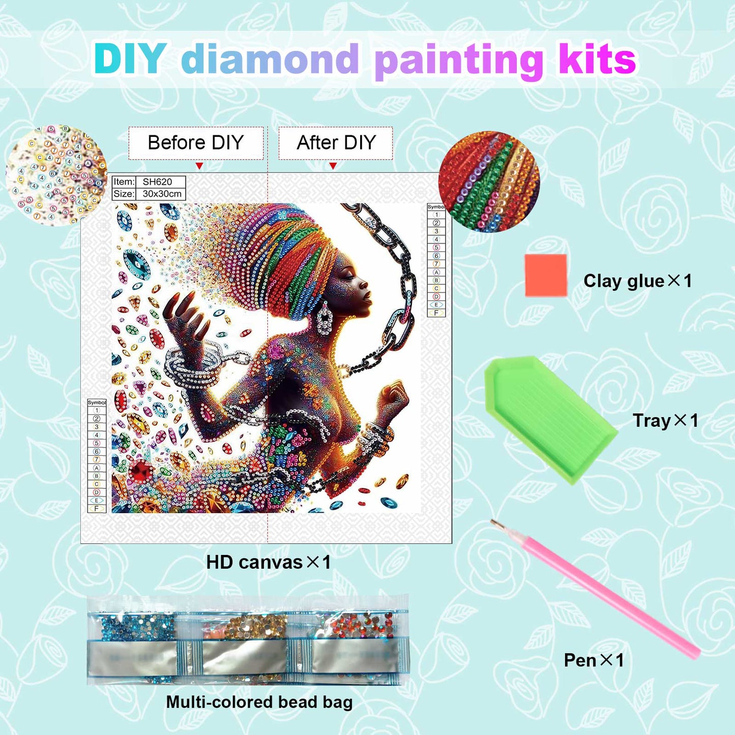 Black Woman - Special Shaped Drill Diamond Painting 30*30CM