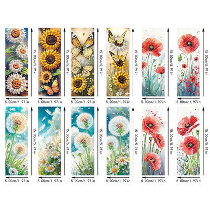 12Pcs Flowers DIY Diamond Art Painting Bookmark for Reading Enthusiasts