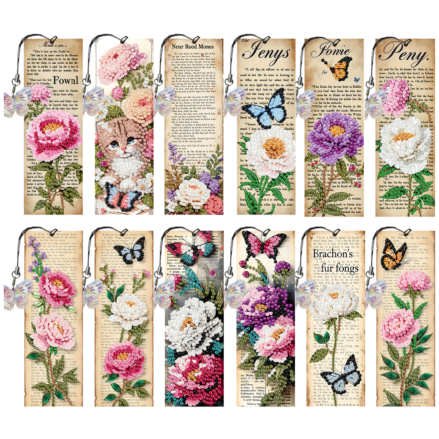 12Pcs Flowers Words DIY Diamond Art Painting Bookmark for Reading Enthusiasts