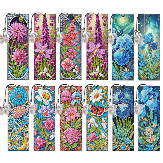 12Pcs Fresh Flowers DIY Diamond Art Painting Bookmark for Reading Enthusiasts