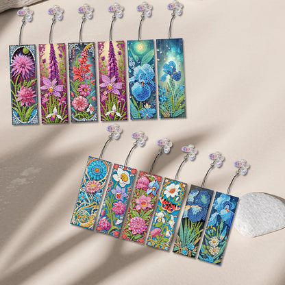 12Pcs Fresh Flowers DIY Diamond Art Painting Bookmark for Reading Enthusiasts