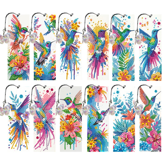 12Pcs Hummingbird DIY Diamond Art Painting Bookmark for Reading Enthusiasts
