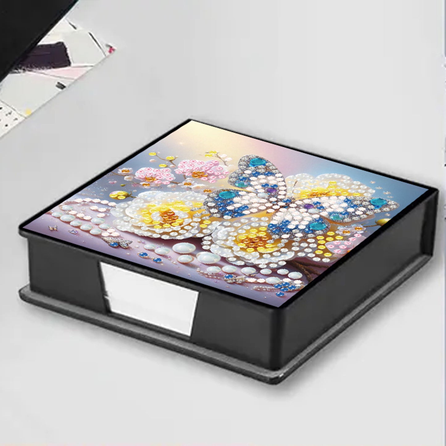Butterfly PU DIY 5D Diamond Painting Note Box w/160 Sheet for Home Office School