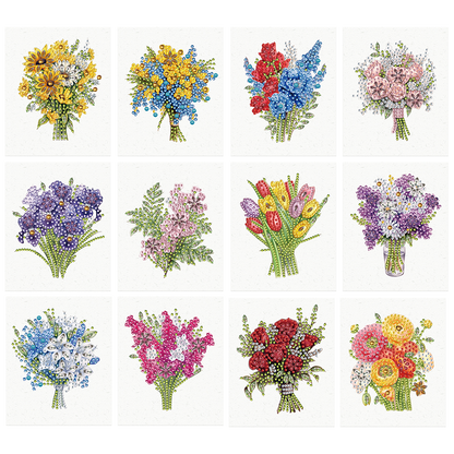 12pcs Bouquet of flowers DIY Diamond Art Greeting Cards with Envelopes for Adult