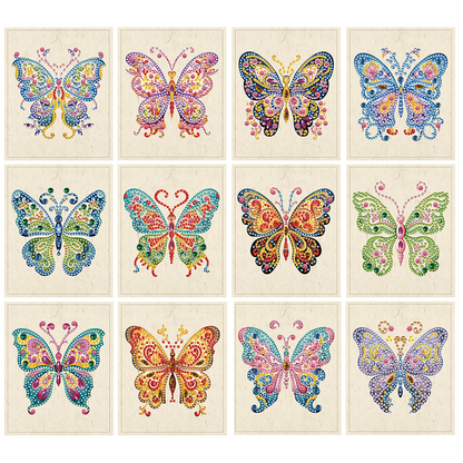 12pcs Butterfly DIY Diamond Art Greeting Cards with Envelopes for Adult Beginner