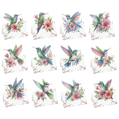 12pcs Flower Hummingbird DIY Diamond Art Greeting Cards with Envelopes for Adult