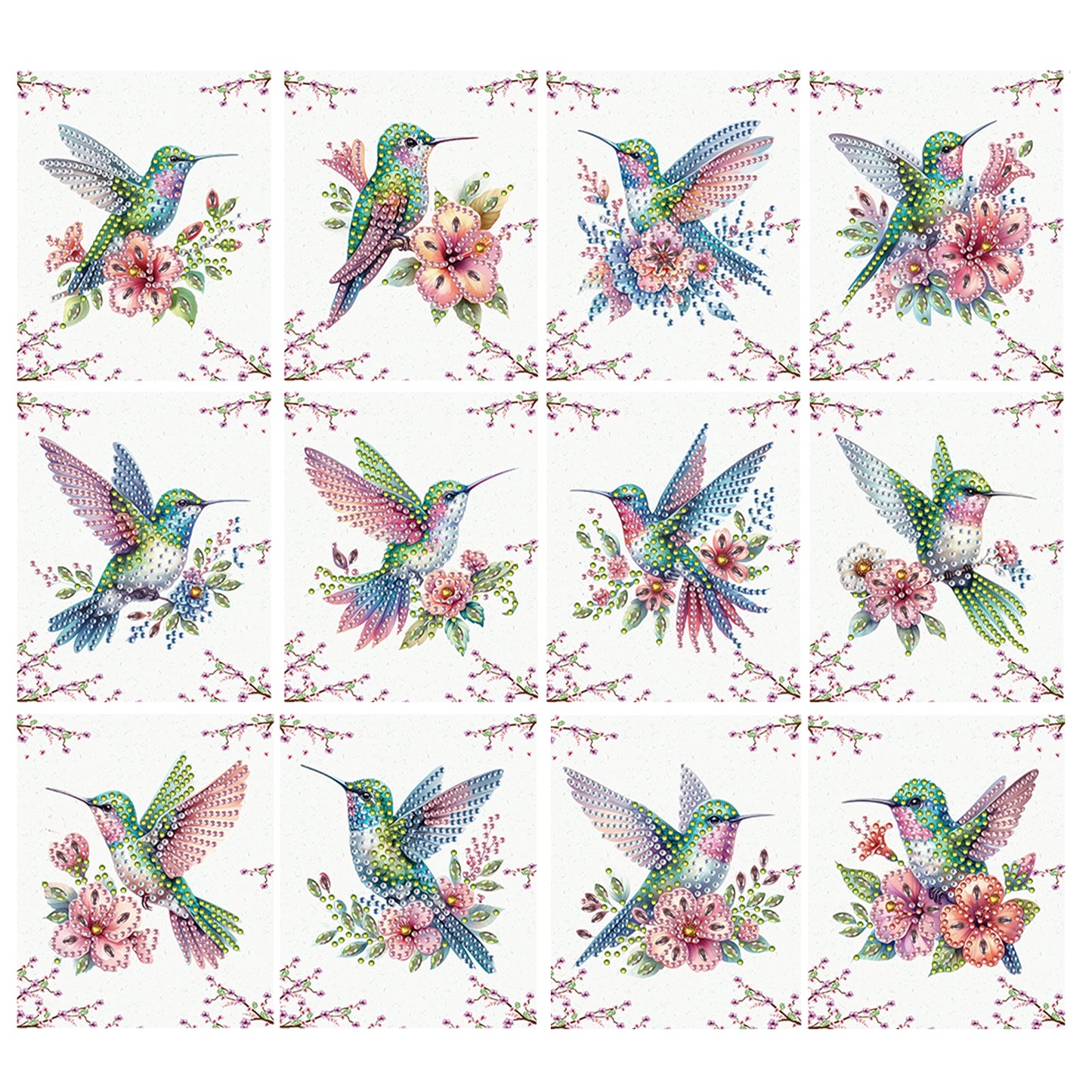 12pcs Flower Hummingbird DIY Diamond Art Greeting Cards with Envelopes for Adult