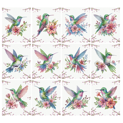 12pcs Flower Hummingbird DIY Diamond Art Greeting Cards with Envelopes for Adult