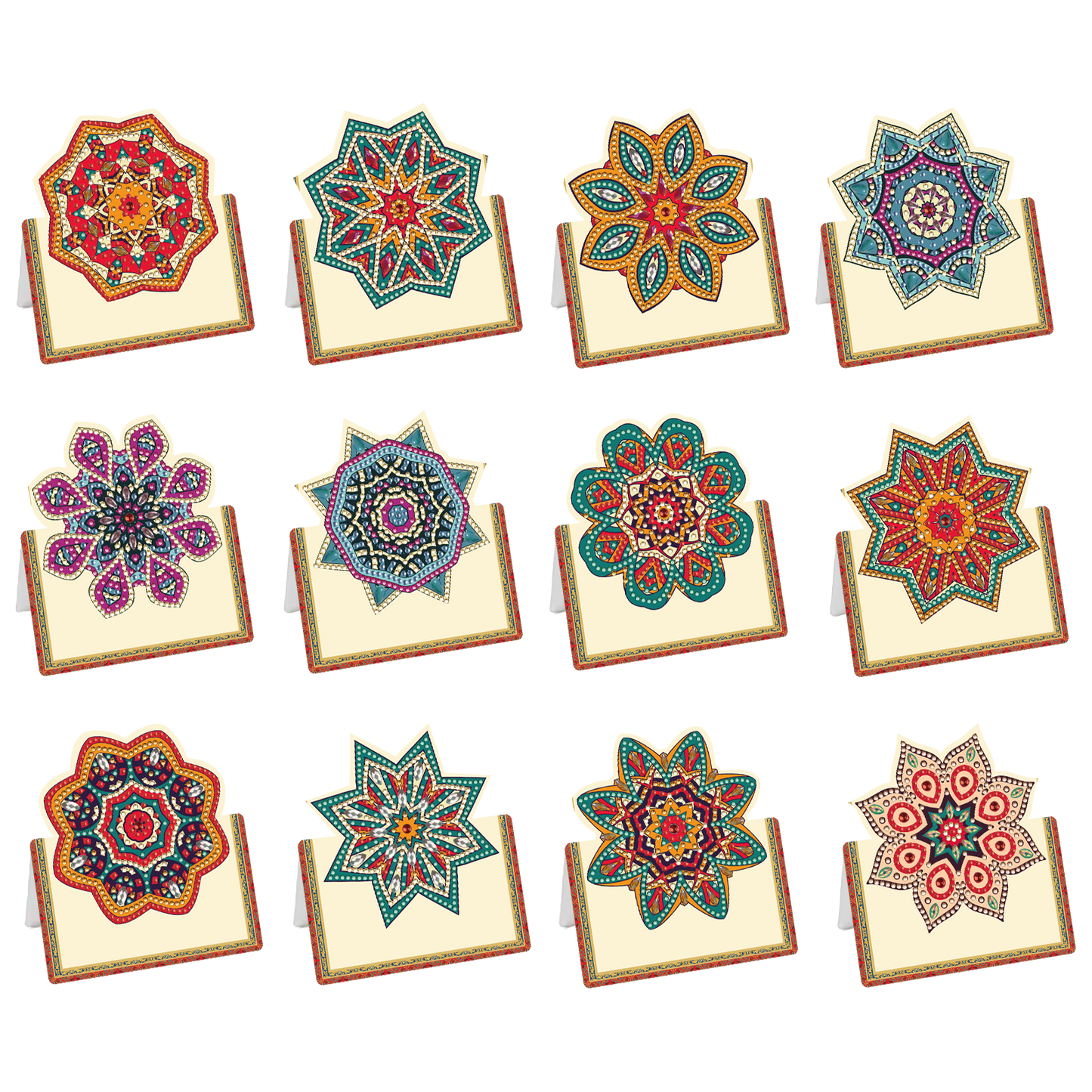 12pcs Mandala DIY Diamond Art Greeting Cards with Envelopes for Adults Beginner