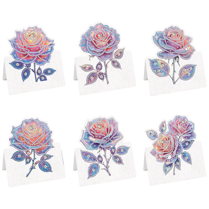 6pcs Rose DIY Diamond Art Greeting Cards with Envelopes for Adults Beginner