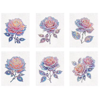 6pcs Rose DIY Diamond Art Greeting Cards with Envelopes for Adults Beginner