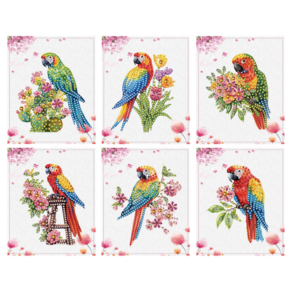 6pcs Colorful Parrot DIY Diamond Art Greeting Cards with Envelopes for Adults