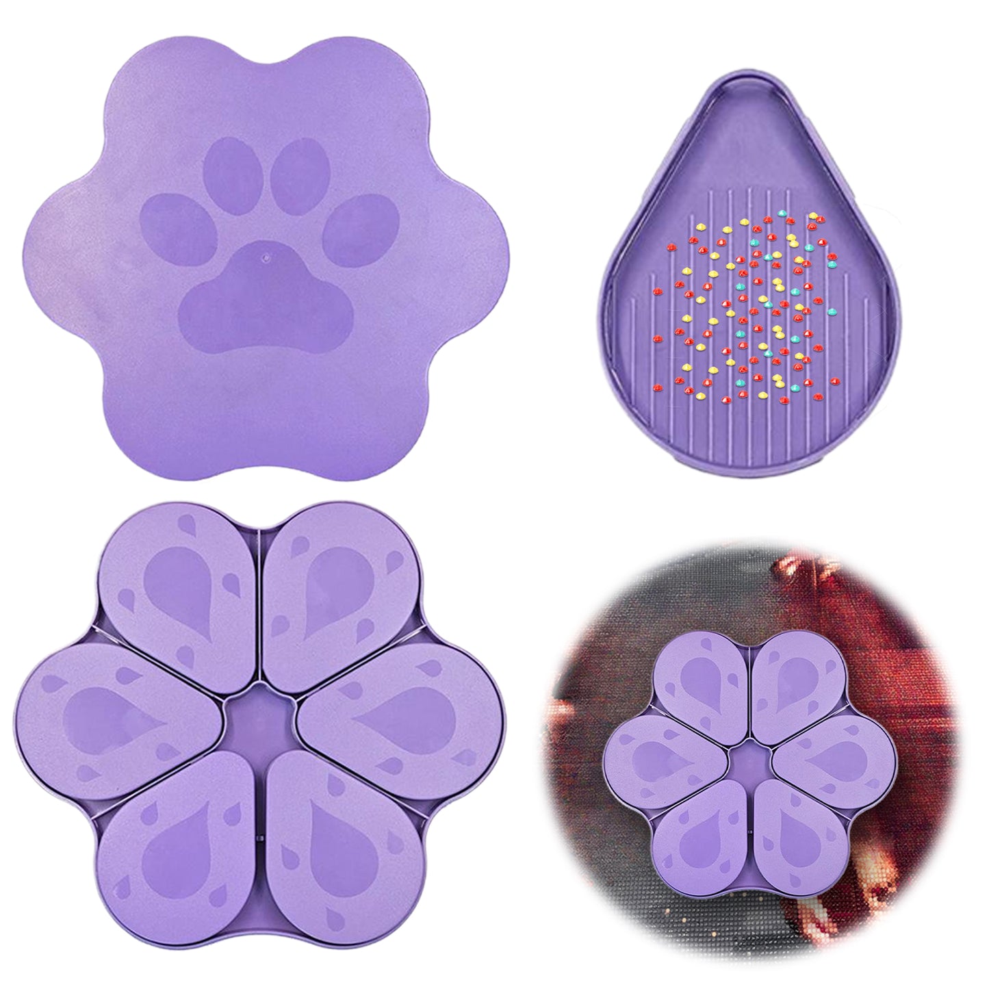 6PCS Diamond Art Trays Cat Paw Diamond Painting Organizer for DIY Crafts(Purple)