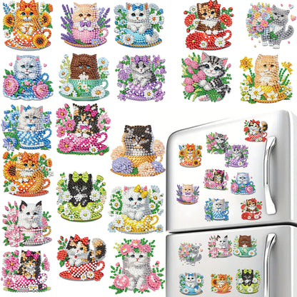 20Pcs Cat DIY Diamond Painting Magnets Kits for Beginners Adults DIY Crafts