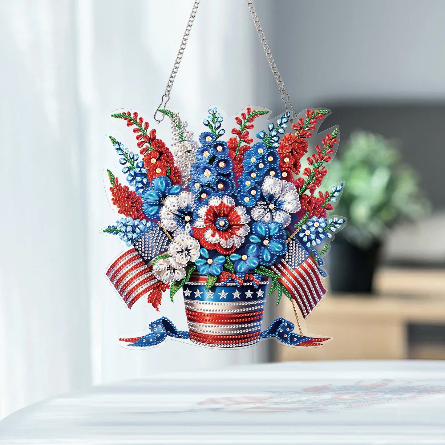 Flag 2D Flat DIY Acrylic Diamond Painting Pendant Kits Home Wall Window Decor