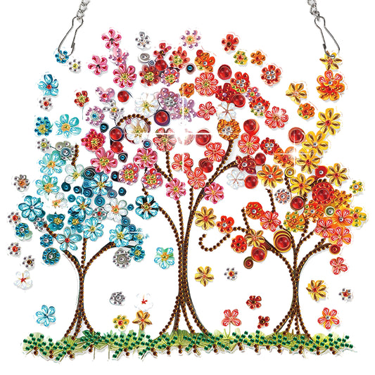 Flowering Tree 2D Flat DIY Acrylic Diamond Painting Pendant Kits Home Wall Decor