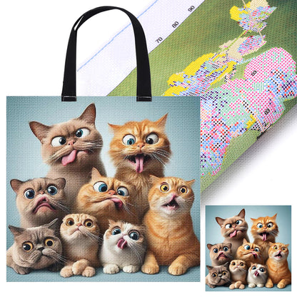 Funny Cat Canvas Tote Bag Embroidery Kit 11CT Print 40x40cm for Beginners Adults