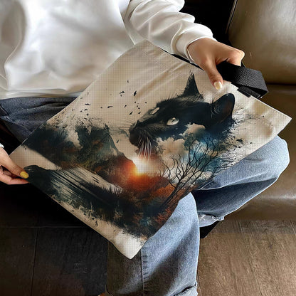 Silhouette Cat Canvas Tote Bag Embroidery Kit 11CT Print 40x40cm for Beginners