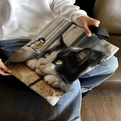 Cat Bird by the Window Canvas Tote Bag Embroidery Kit 11CT 40x40cm for Adults