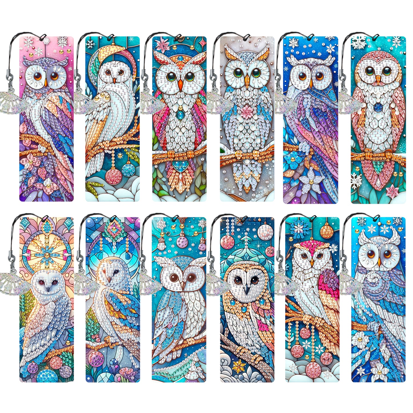 12Pcs Owl DIY Diamond Painting Bookmarks for Book Lovers Mosaic Art Supplies