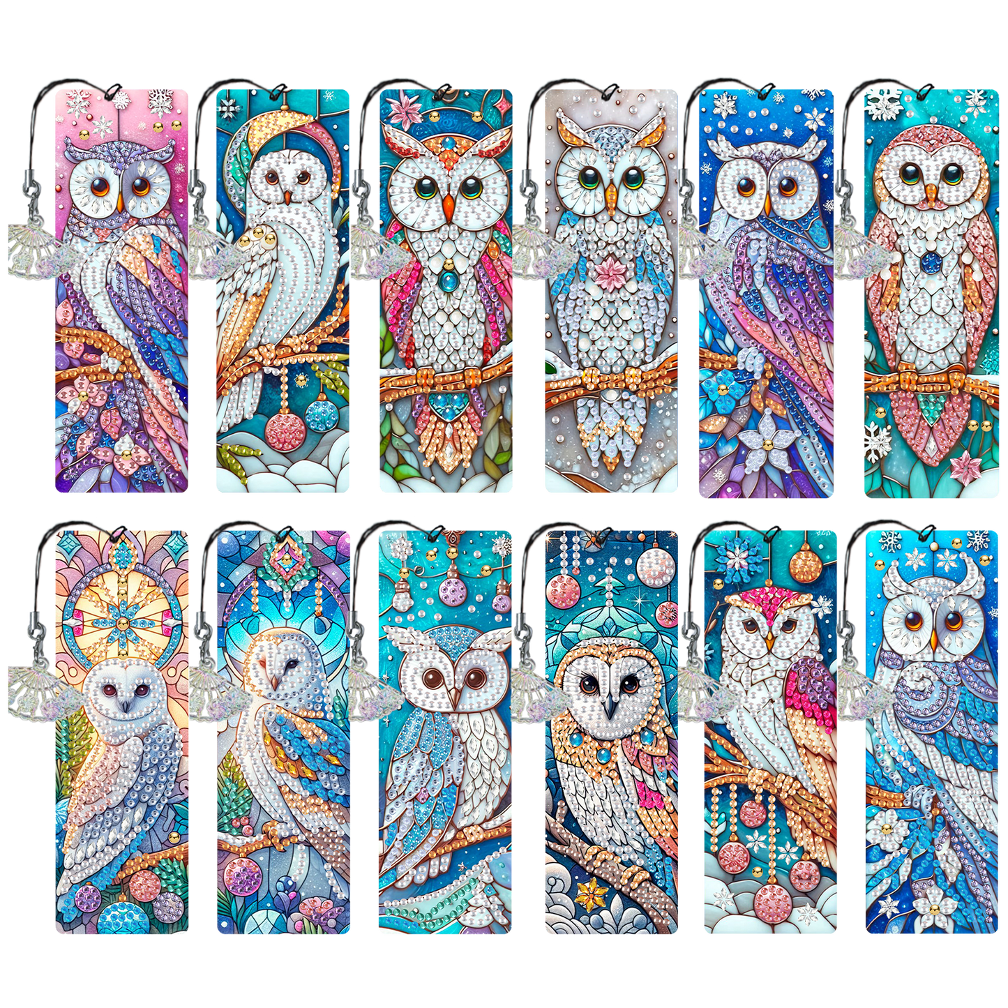 12Pcs Owl DIY Diamond Painting Bookmarks for Book Lovers Mosaic Art Supplies