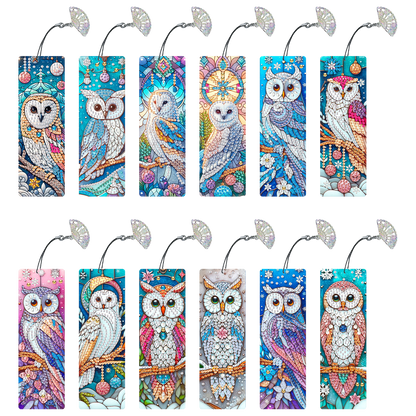 12Pcs Owl DIY Diamond Painting Bookmarks for Book Lovers Mosaic Art Supplies