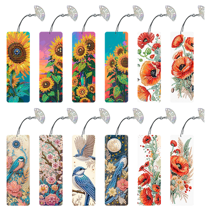 12Pcs Flowers and Birds DIY Diamond Painting Bookmarks for Reading Enthusiasts