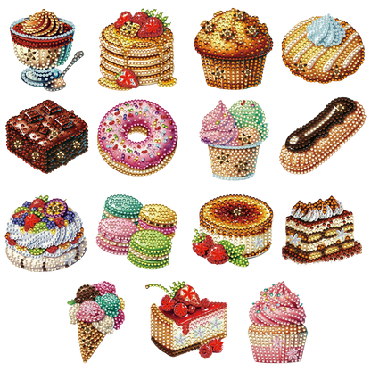 15pcs Dessert 2D Acrylic DIY Diamond Art Fridge Magnet Kit for Home Car Decor