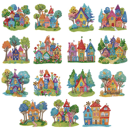 15pcs House 2D Acrylic DIY Diamond Art Fridge Magnet Kit for Home Car Decor