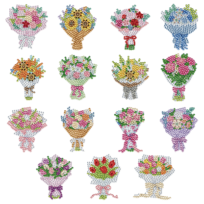 15pcs Bouquet 2D Acrylic DIY Diamond Art Fridge Magnet Kit for Home Car Decor
