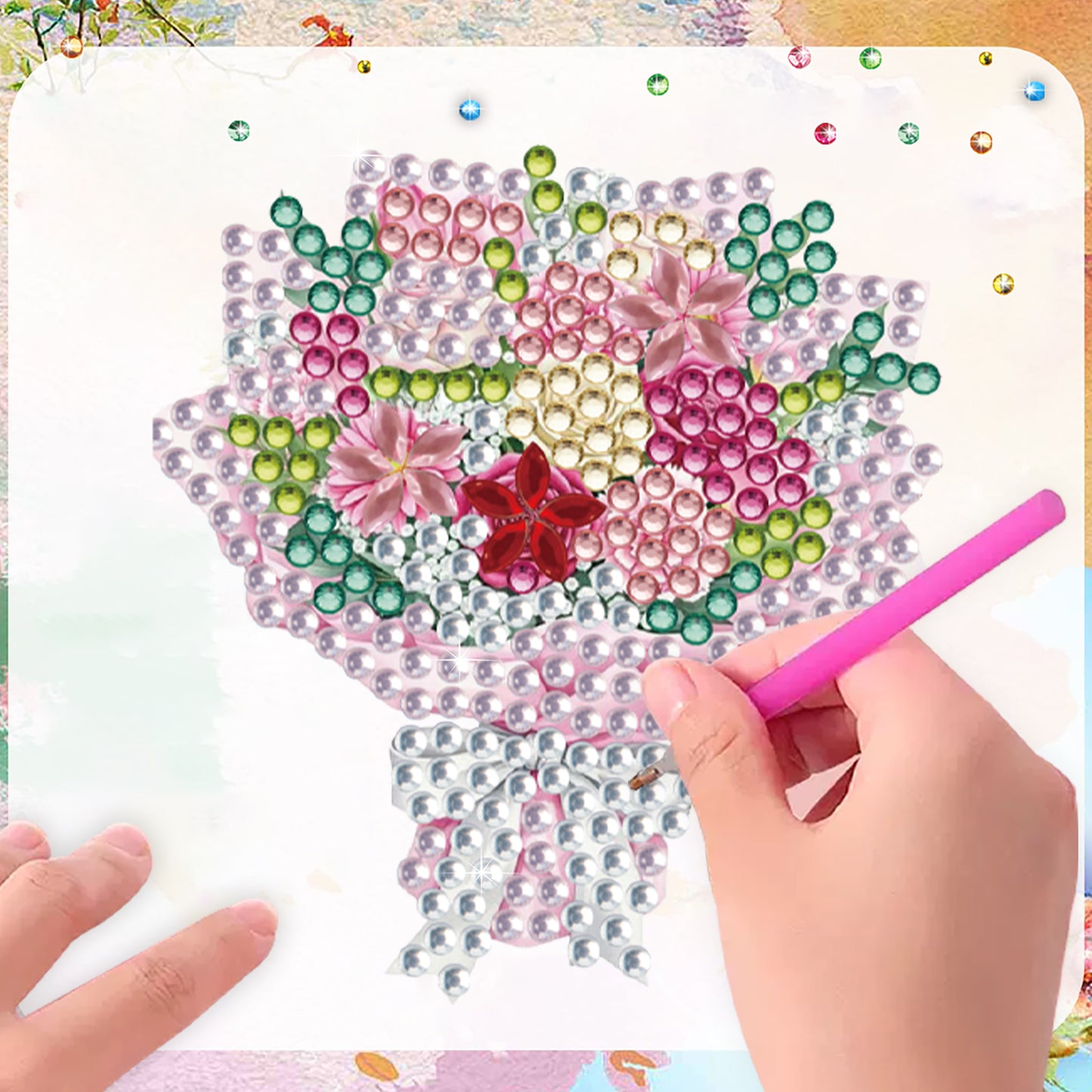 15pcs Bouquet 2D Acrylic DIY Diamond Art Fridge Magnet Kit for Home Car Decor