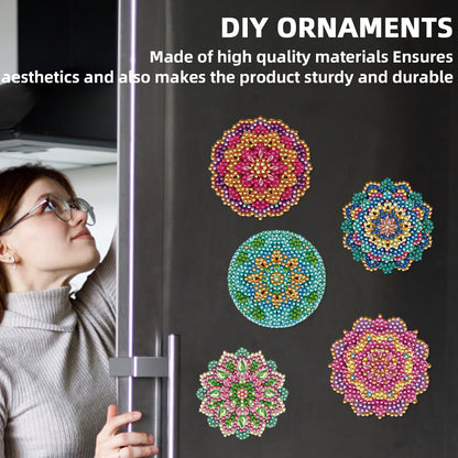 15pcs Mandala 2D Acrylic DIY Diamond Art Fridge Magnet Kit for Home Car Decor