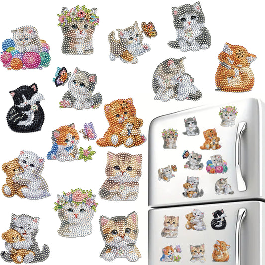 15pcs Kitten 2D Acrylic DIY Diamond Art Fridge Magnet Kit for Home Car Decor