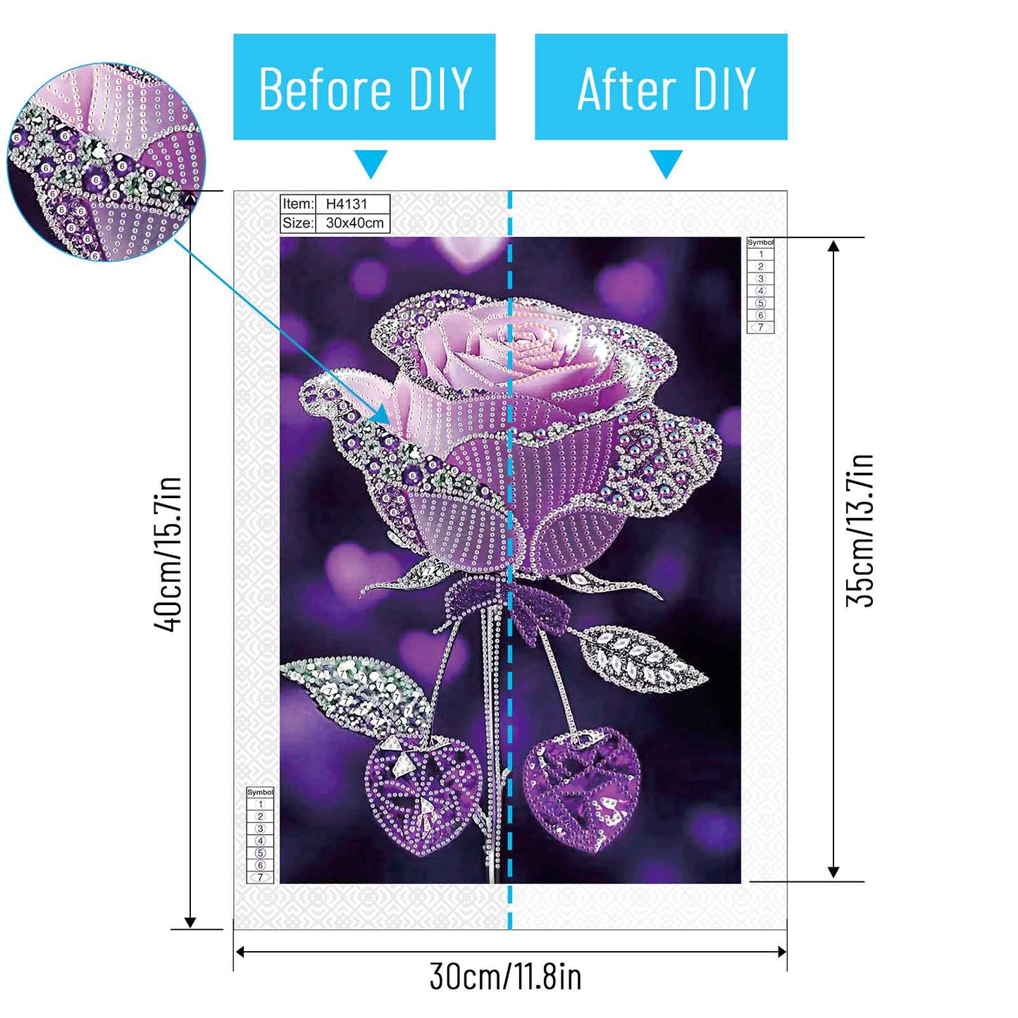 Dreamy Purple Rose - Special Shaped Drill Diamond Painting 30*40CM